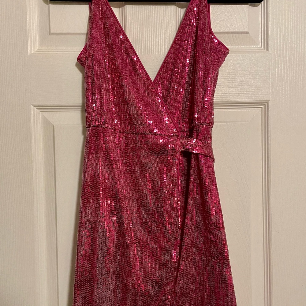 Superdown Expensive Date Pink Sequin Wrap Mini Dr… - image 3